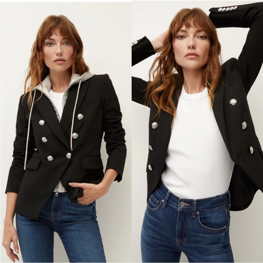 Veronica Beard Black Double-Breasted Blazer with Silver Buttons